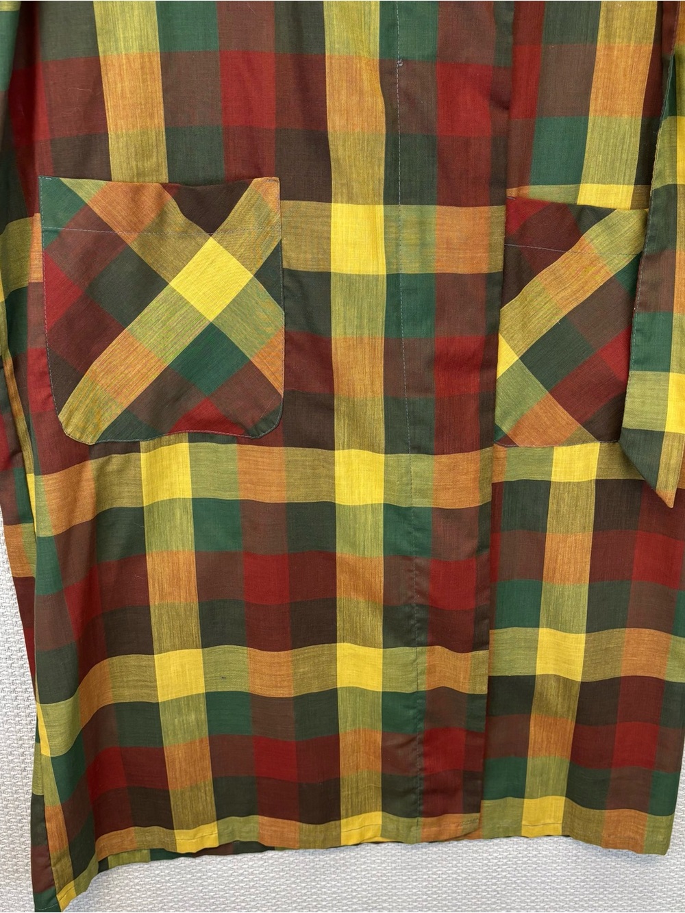 Men's Plaid Long Coat in Red, Yellow & Green - Picture 5 of 11